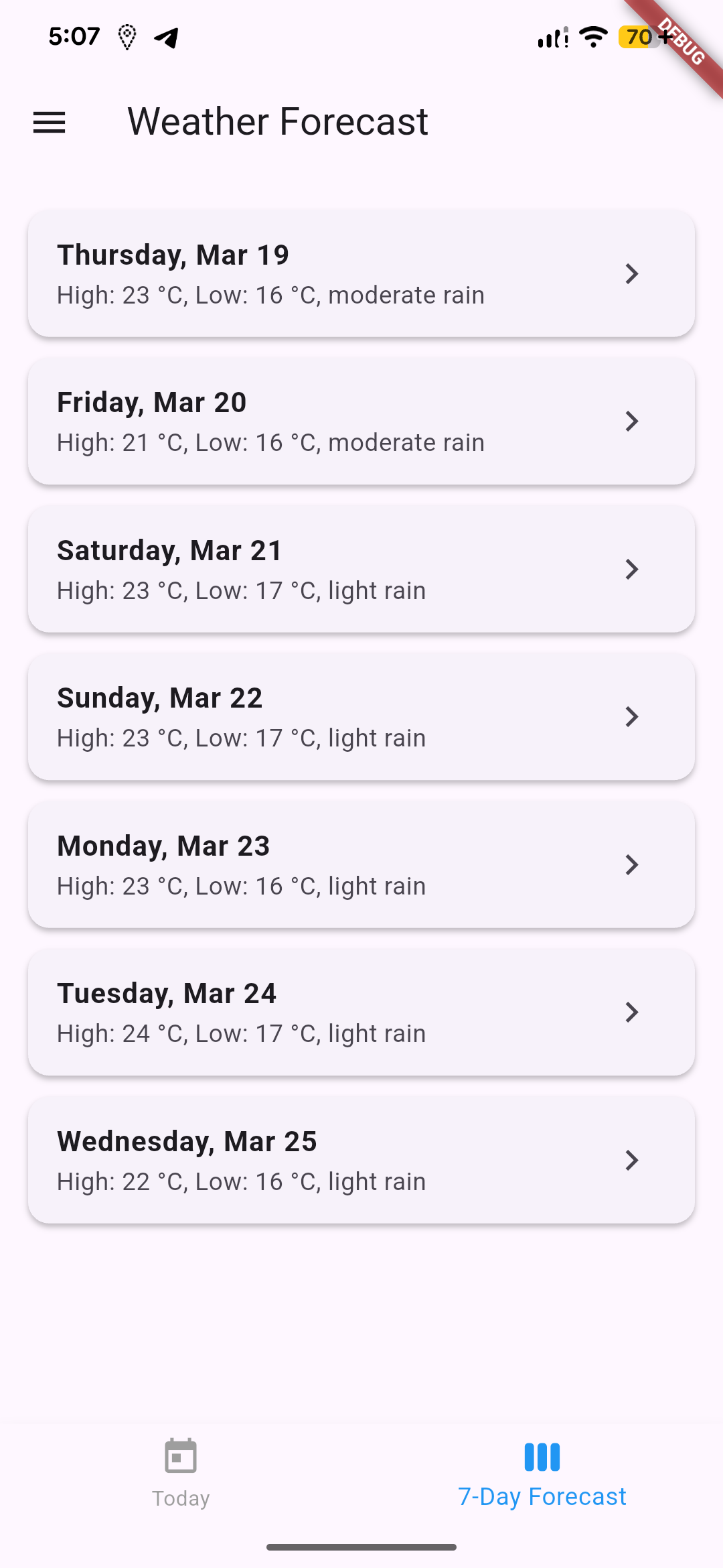 7 day forecast screen